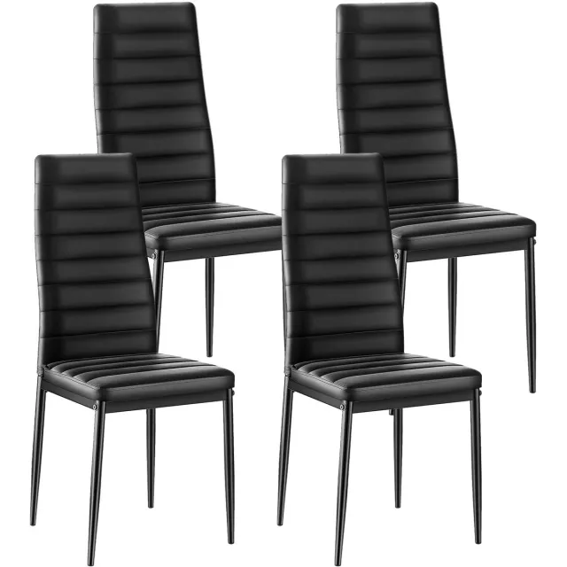Vevor Moderne Eetkamerstoel (4 Stuks) Elegante Gestoffeerde Leren Stoel (Draagvermogen 136 KG) voor Eettafels, Ruimtebesparende Keukentafelstoel met Dikke Kussens en Metalen Poten, Zwart Café