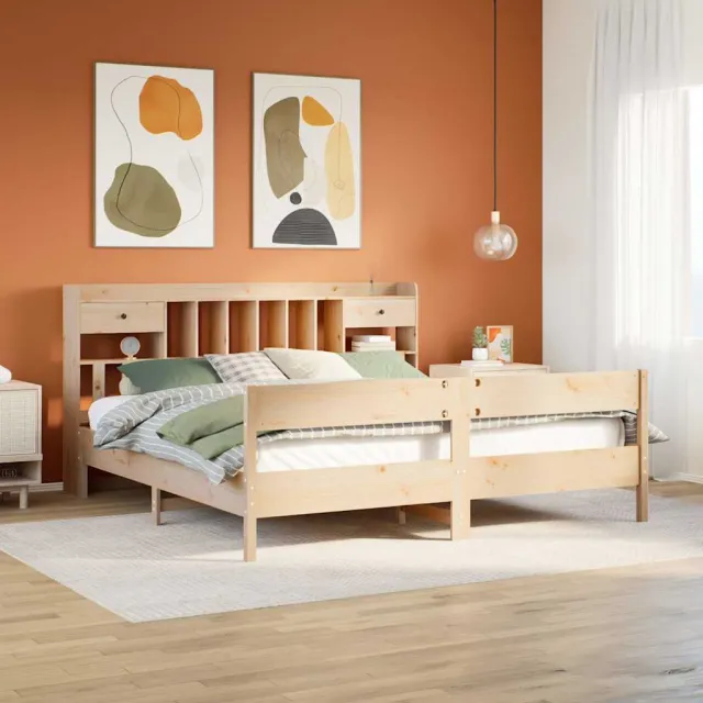 vidaXL Bed met boekenkast zonder matras massief grenenhout 180x200 cm bruin