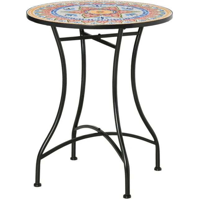 ECTEATOY Ronde Mosaïek Tuintafel Ø 60 cm - Bistrotafels - Weerbestendige Balkontafel en Bijzettafel voor Buiten Rood+Blauw+Wit