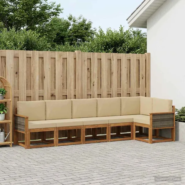 vidaXL Buiten bankenset 6 st 6-zits Natuurlijk en Beige