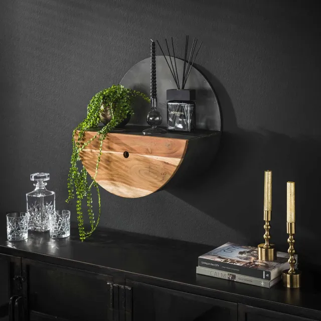 Dimehouse Industrieel rond wandrek hout en metaal Tim Ø50 cm Acacia