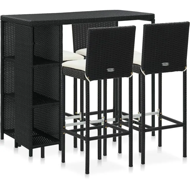 vidaXL 5-delige Tuinbarset met kussens poly rattan zwart