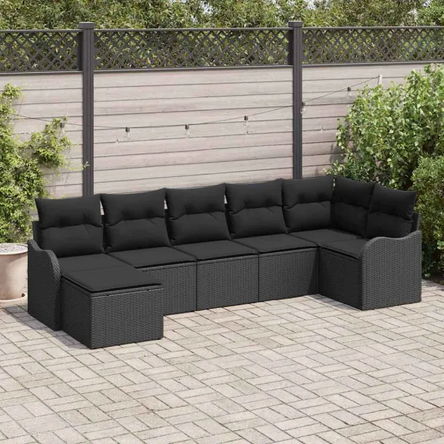 vidaXL Tuin Sofa Set 7 st Zwart poly rattan, foto 2