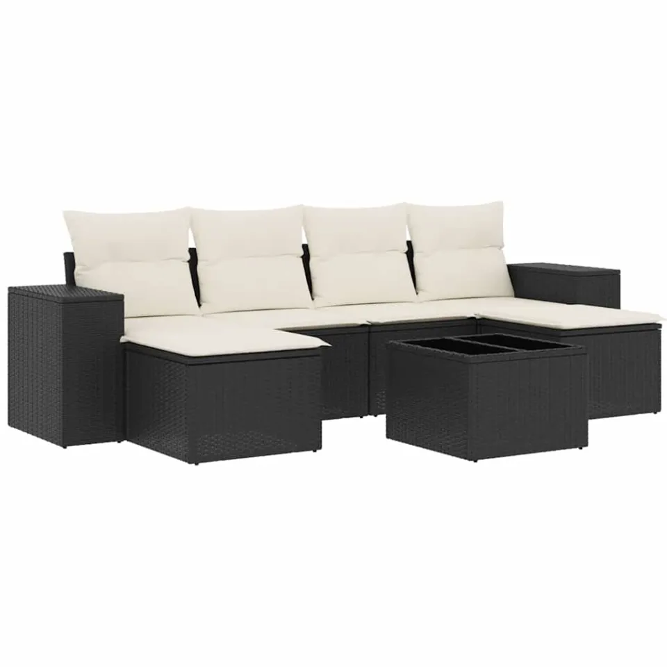 vidaXL 7-delige Loungeset met kussens poly rattan zwart