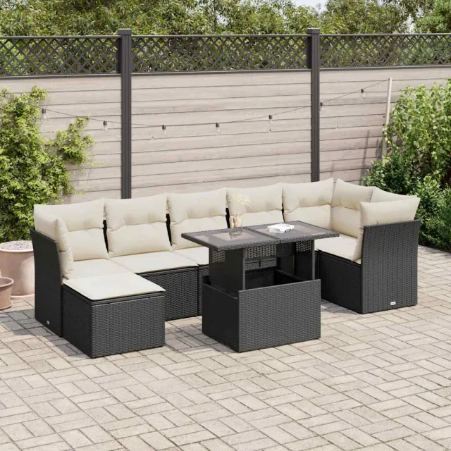 vidaXL 8-delige Loungeset met kussens poly rattan zwart, foto 2