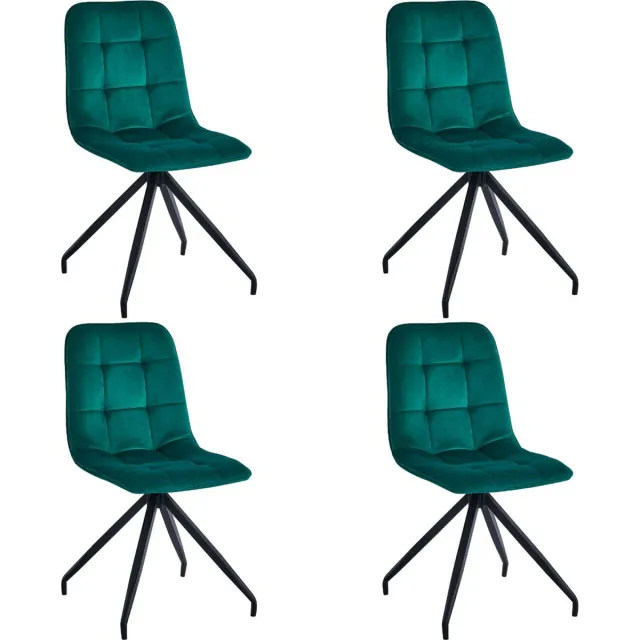 Colenis Farucci Eetkamerstoel - Set Van 4 - Groen - Velvet - Moderne Eetkamerstoel Met Spinpoot