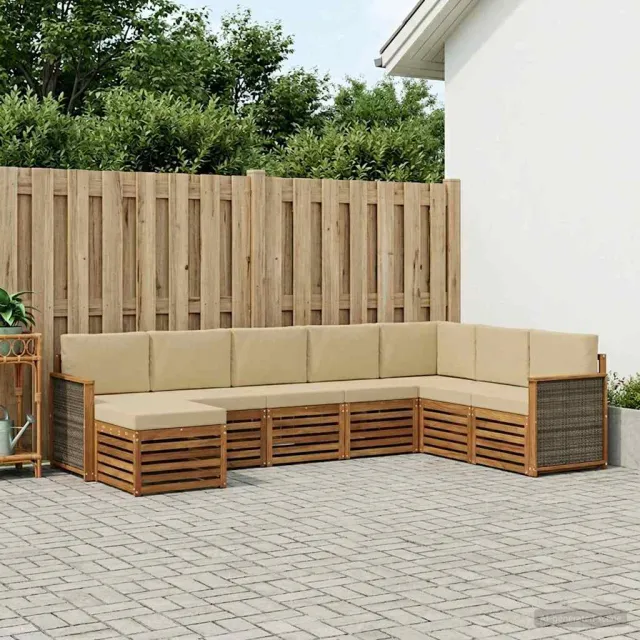 vidaXL Buiten bankenset 8 st 8-zits Natuurlijk en Beige