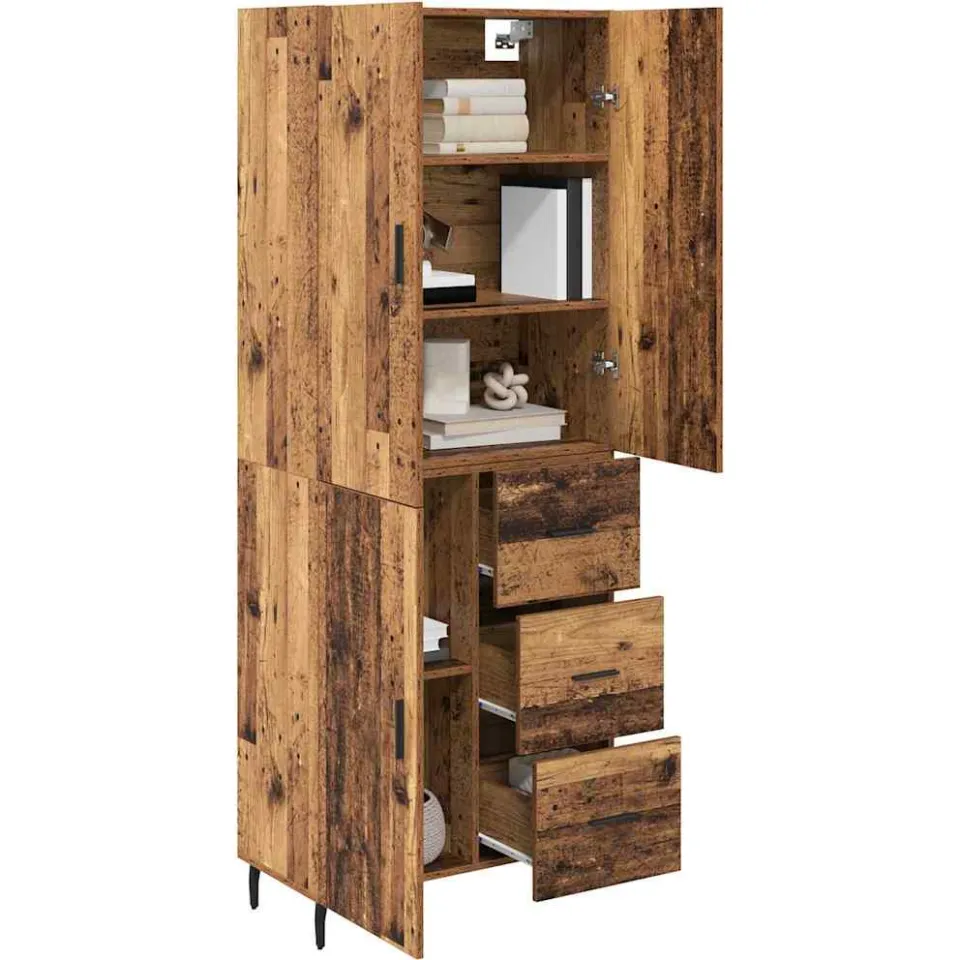 vidaXL Hoge kast 2 st Oud Hout 69,5 x 34 x 180 cm Bewerkt hout Bruin