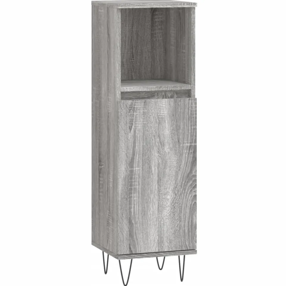 vidaXL Badkamerkast 30x30x100 cm bewerkt hout grijs sonoma eikenkleur, foto 3