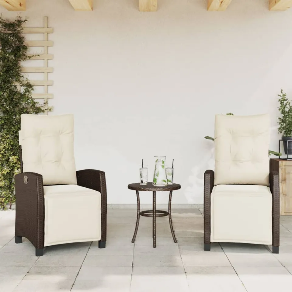 vidaXL 3-delige Bistroset met kussens poly rattan bruin, foto 2