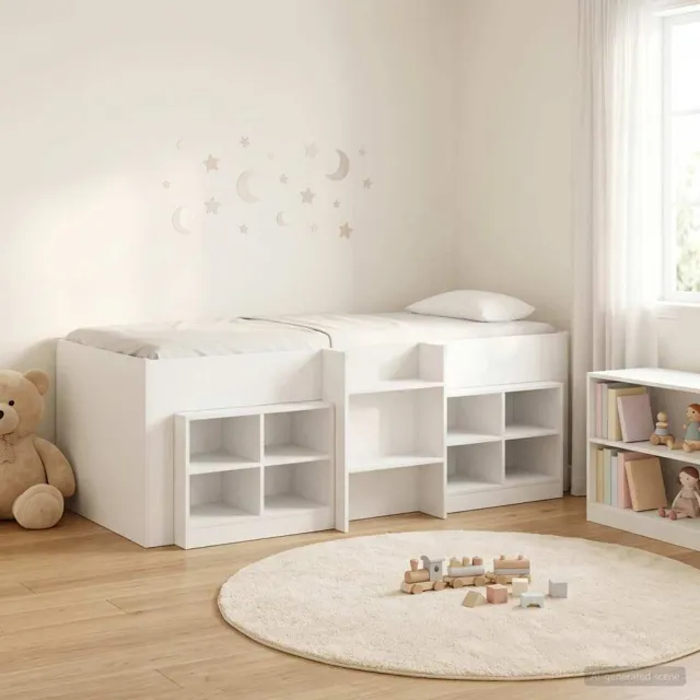 vidaXL Loft Bed Frame met Kast met plank 3 st Wit Bewerkt hout