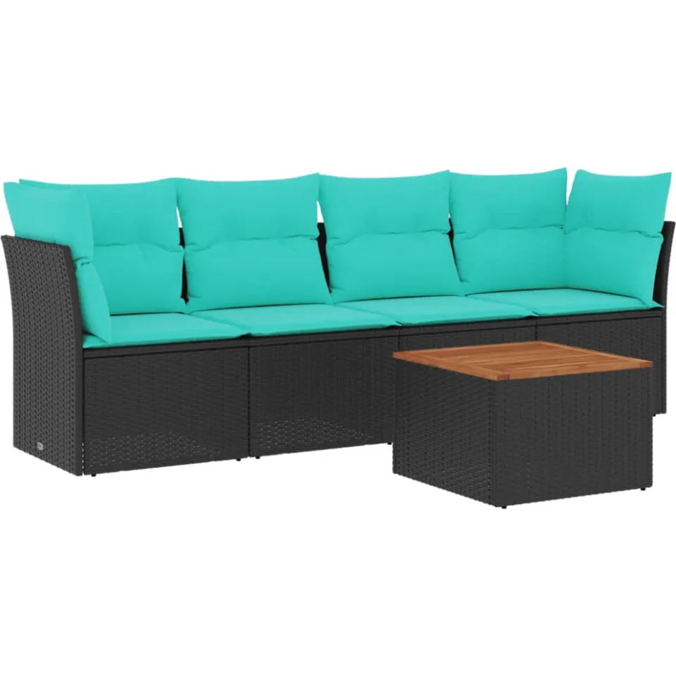 vidaXL 5-delige Loungeset met kussens poly rattan zwart, foto 3