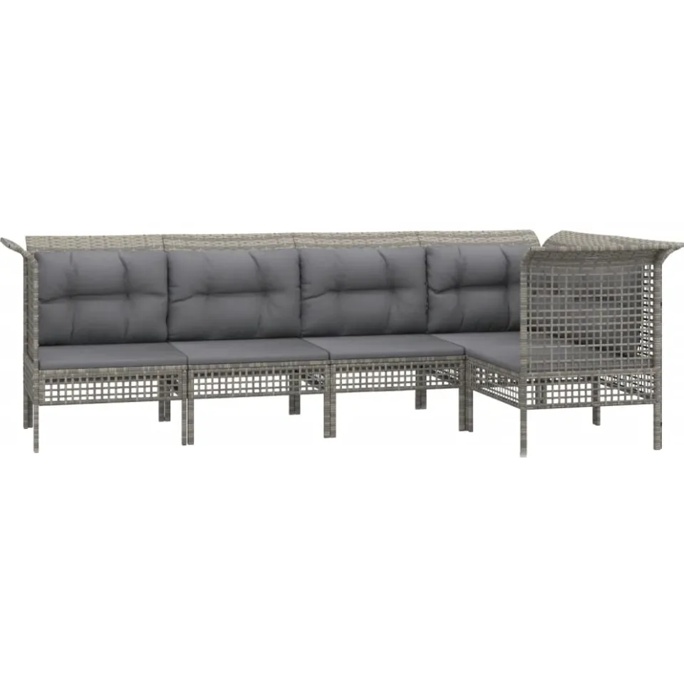vidaXL 5-delige Loungeset met kussens poly rattan grijs