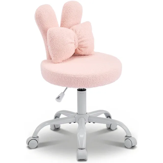 LEADZM Bureaustoel - Teddy fleece - Bureaustoelen-Schuimstofvulling - In Hoogte Verstelbaar - Voor Werk- en Slaapkamer-Roze