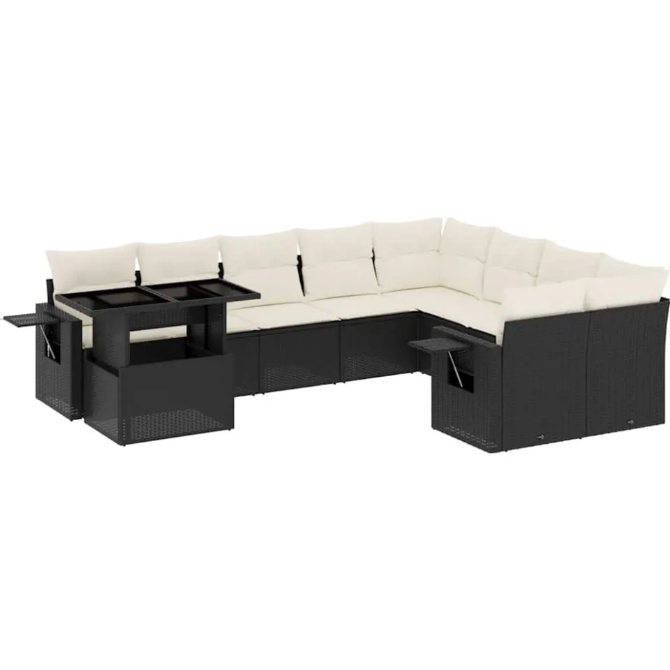 vidaXL 10-delige Loungeset met kussens poly rattan zwart
