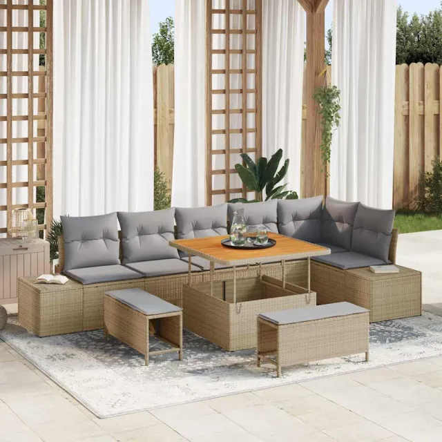 vidaXL Tuinbankenset 9 st Beige poly rattan, foto 2