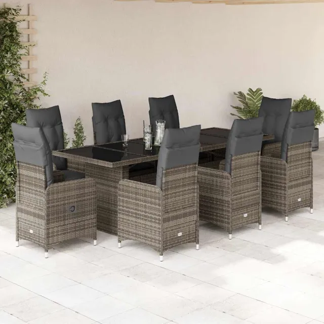 vidaXL 9-delige Bistroset met kussens poly rattan grijs, foto 2