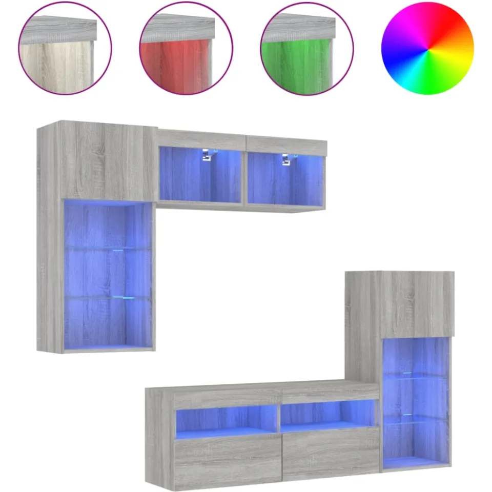 vidaXL 5-delige Tv-wandmeubelset met LED grijs sonoma eikenkleurig, foto 4