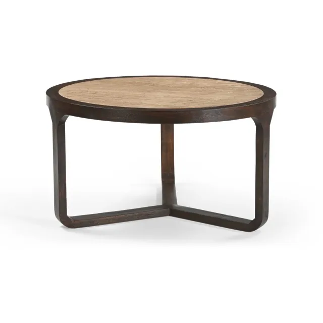 Starfurn Salontafel Morris - Rond Hout/Travertin - 75x75x42cm Bruin