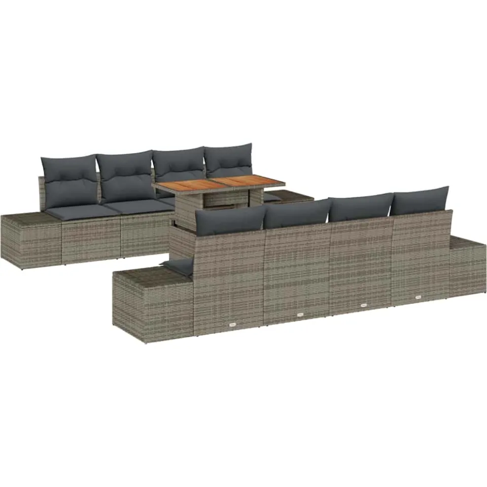 vidaXL Tuin Sofa Set 9 st Grijs Poly riet, foto 4