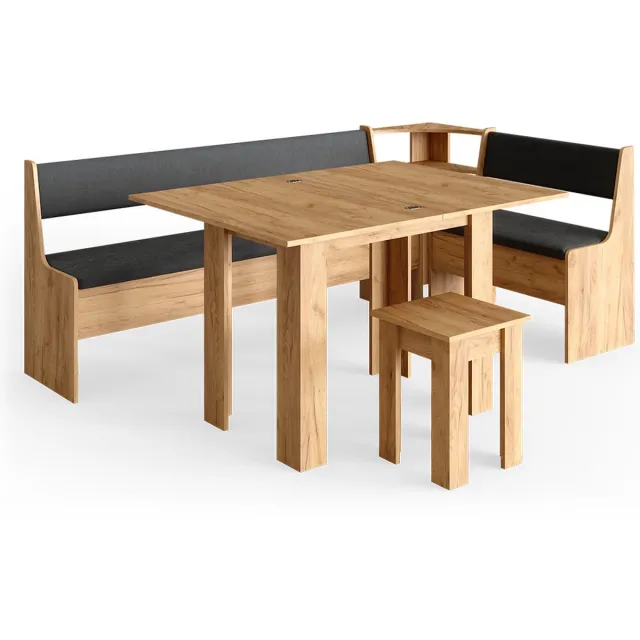 Vicco Roman Hoekbank set – 210 x 120 cm met tafel Krachtige eik goud Goudkleurig Eiken