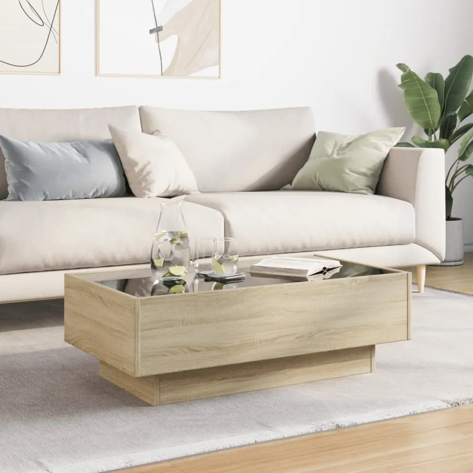 vidaXL Salontafel met LED 90x50x30 cm bewerkt hout sonoma eikenkleurig, foto 4