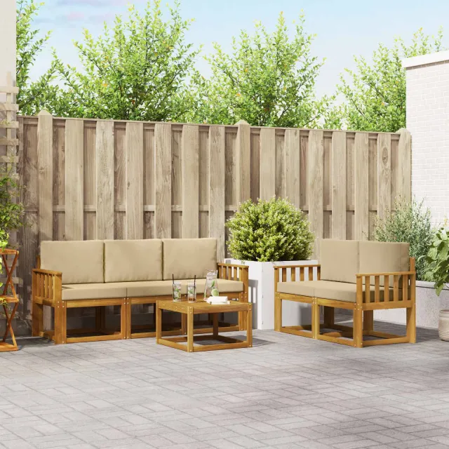 vidaXL Buiten bankenset 6 st 5-zits Natuurlijk en Beige