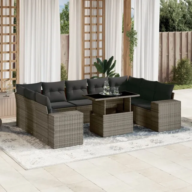 vidaXL 10-delige Loungeset met kussens poly rattan grijs, foto 2