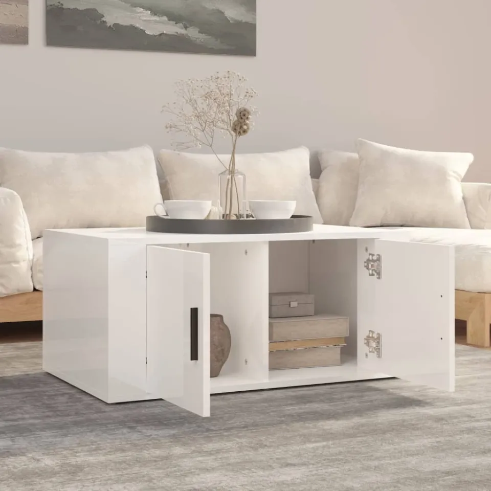 vidaXL Salontafel 80x50x36 cm bewerkt hout hoogglans wit, foto 3