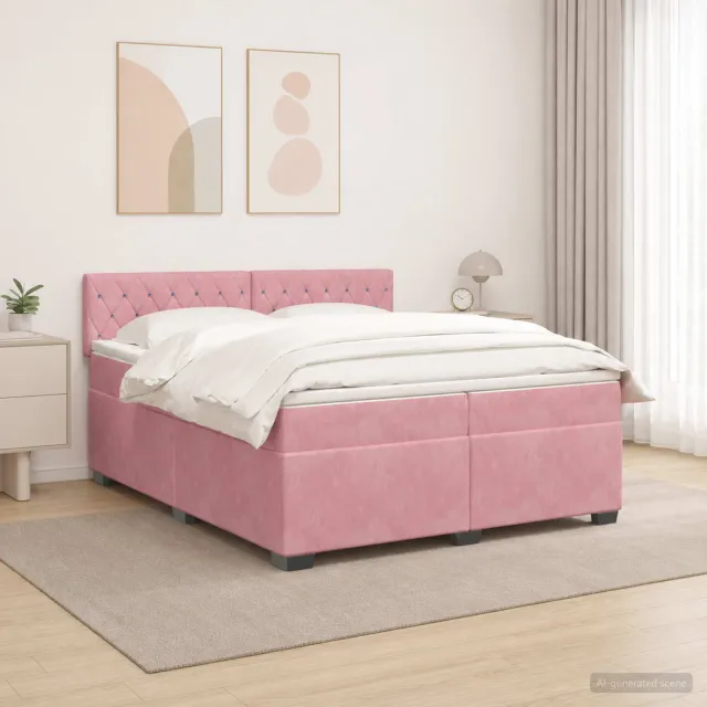 vidaXL Boxspring Bed met Matras en LED Roze 200 x 200 cm fluweel