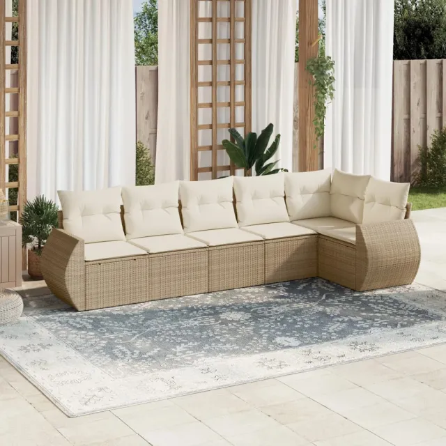 vidaXL 6-delige Loungeset met kussens poly rattan beige, foto 2