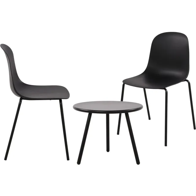 CLP Mindin tuinset - voor de tuin - loungeset - Set van tafel Minot en 2 x stoel Hardin - UV-bestendig - Tuinmeubelen - zwart
