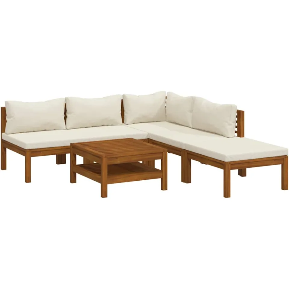 vidaXL 6-delige Loungeset met crèmekleurige kussens massief acaciahout