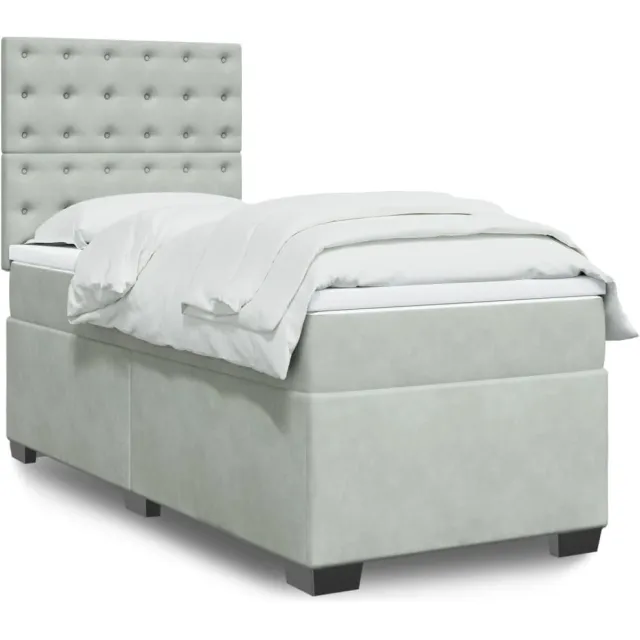 vidaXL Boxspring met matras fluweel lichtgrijs 100x200 cm grijs