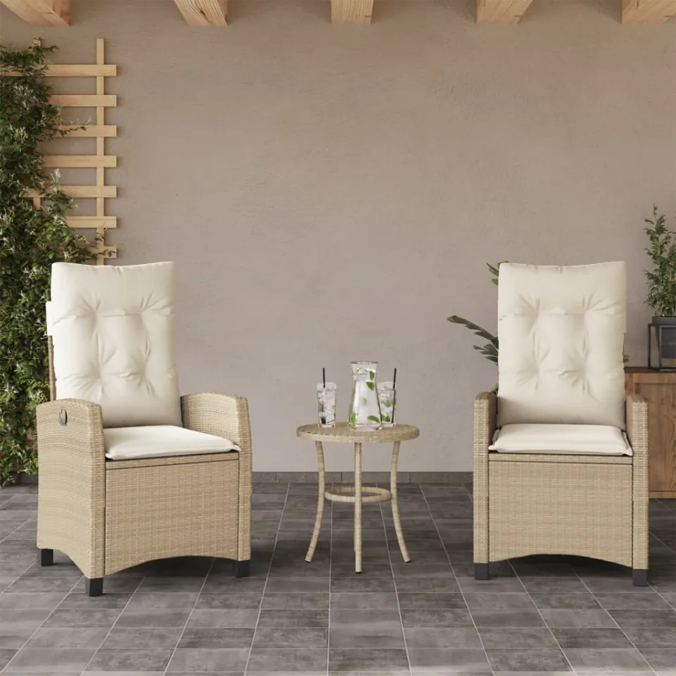 vidaXL 3-delige Bistroset met kussens poly rattan beige, foto 2