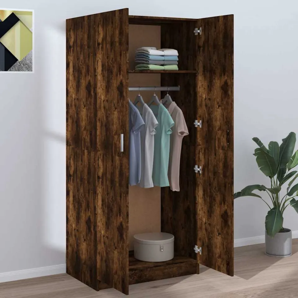 vidaXL Kledingkast 80x52x180 cm bewerkt hout gerookt eikenkleurig, foto 3