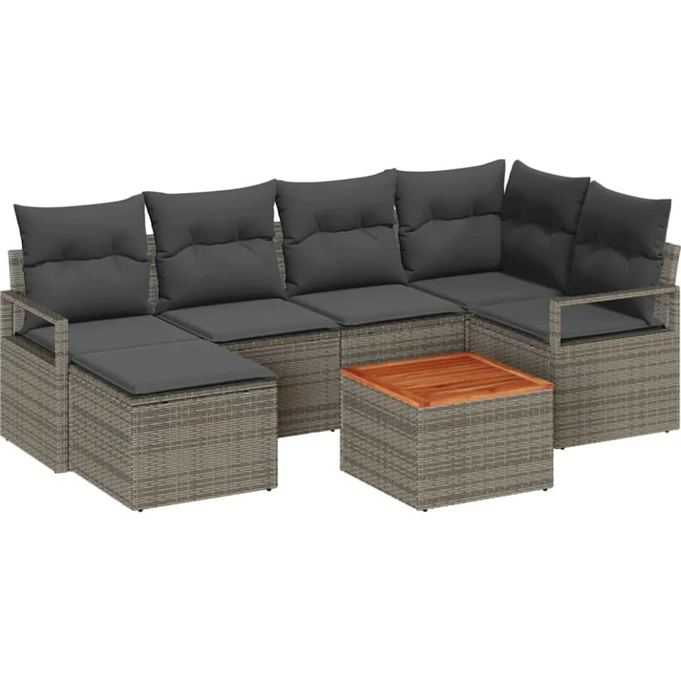 vidaXL Tuinbankenset 7 st Grijs poly rattan