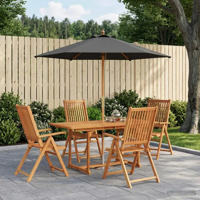 vidaXL Buiten Eetset met Parasol 6 st 4-zits Anthraciet en Natuurlijk