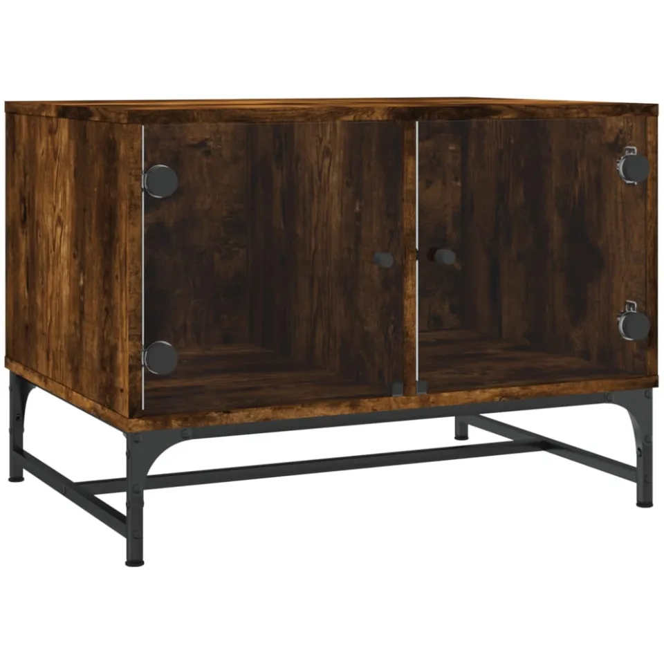 vidaXL Salontafel met glazen deuren 68,5x50x50 cm gerookt eikenkleurig, foto 4