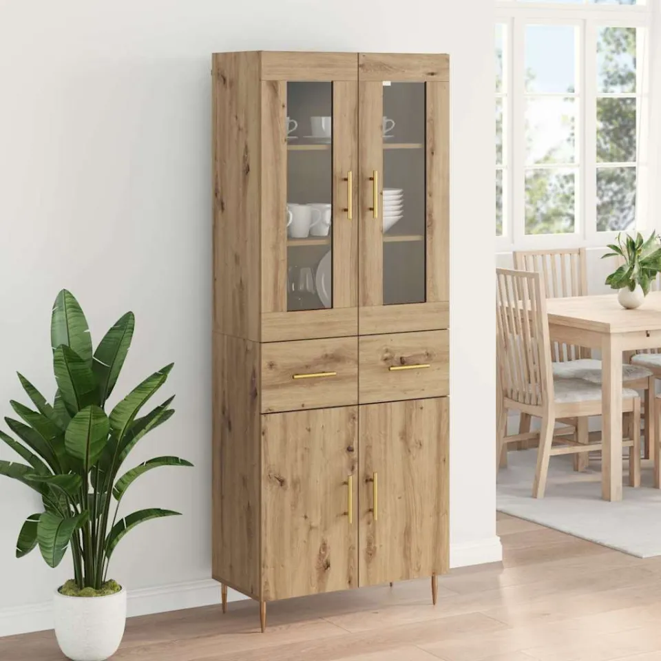 vidaXL Hoge kast 2 st Artisan Eiken 69,5 x 34 x 180 cm Bewerkt hout, foto 4