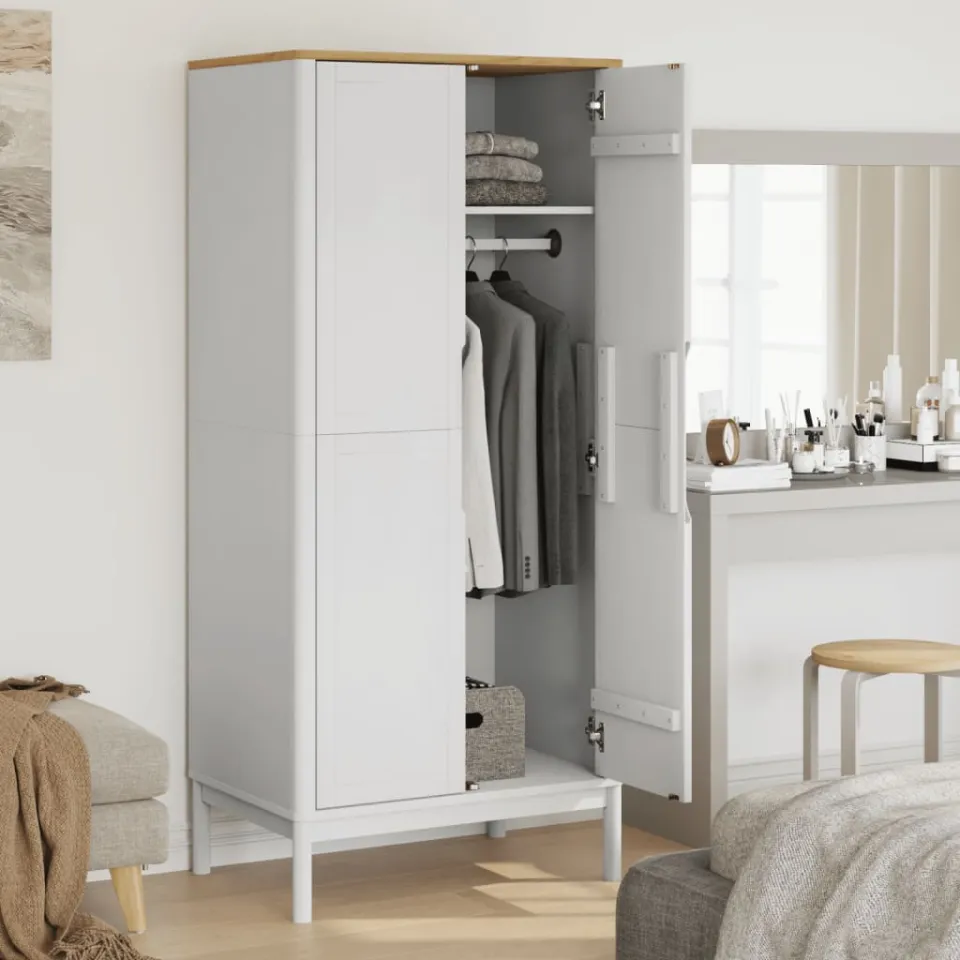 vidaXL Kledingkast FLORO 77x53x171 cm massief grenenhout wit, foto 3