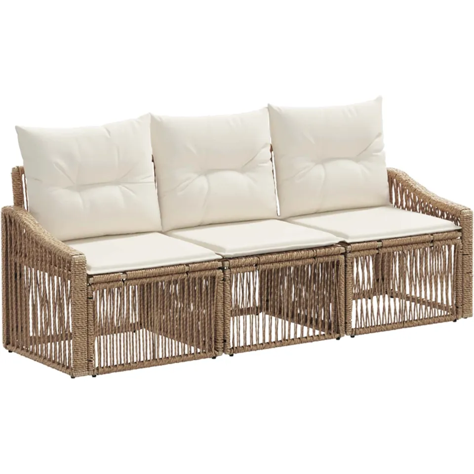 vidaXL Tuinbankenset 3 st 3-zits Beige poly rattan, foto 3