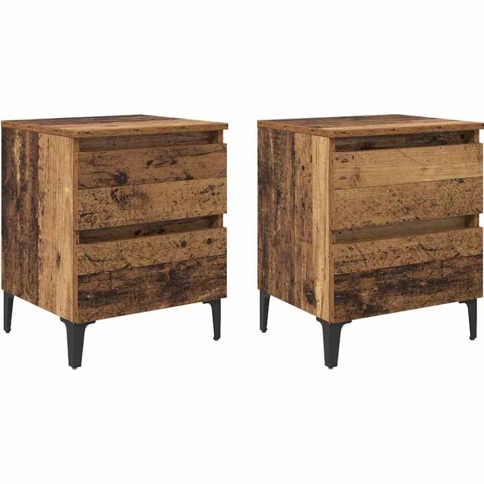 vidaXL Nachtkastje 2 st Oudhout 40 x 35 x 50 cm Bewerkt hout bruin, foto 3