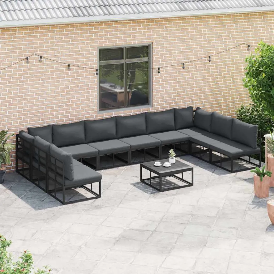 vidaXL Tuinbankenset 10 st Zwart Aluminium, foto 3