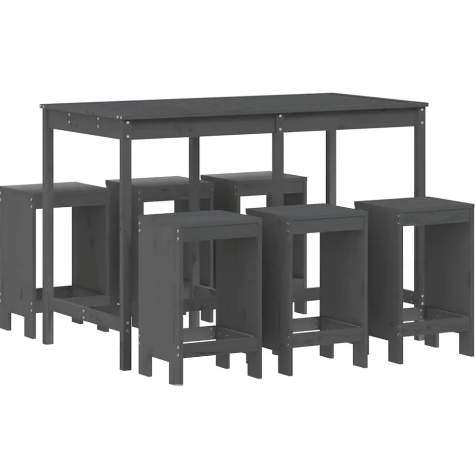 vidaXL 7-delige Tuinbarset massief grenenhout grijs