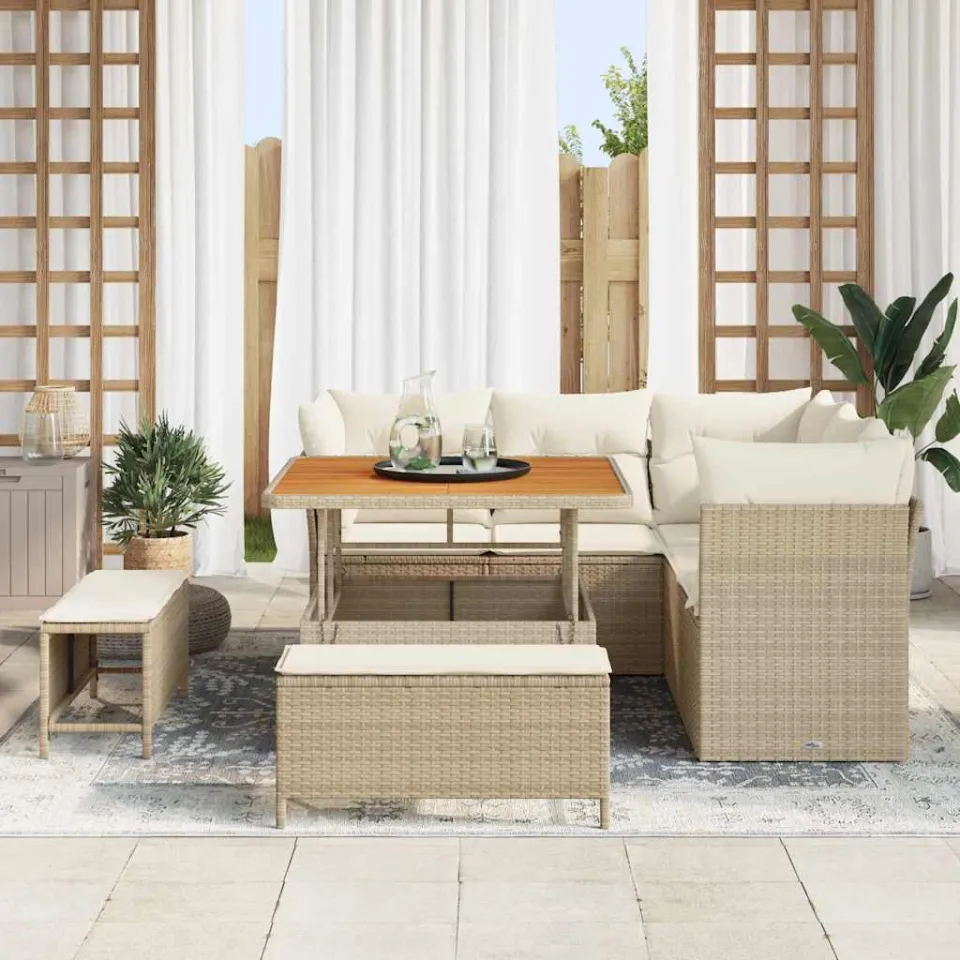 vidaXL Tuinbankenset 8 st Beige poly rattan, foto 3