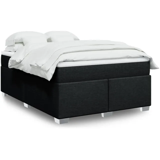 vidaXL Boxspring met matras stof zwart 140x200 cm