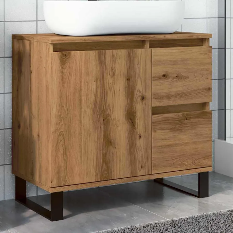 vidaXL Badkamerkast 65x33x60 cm bewerkt hout artisanaal eikenkleurig, foto 3