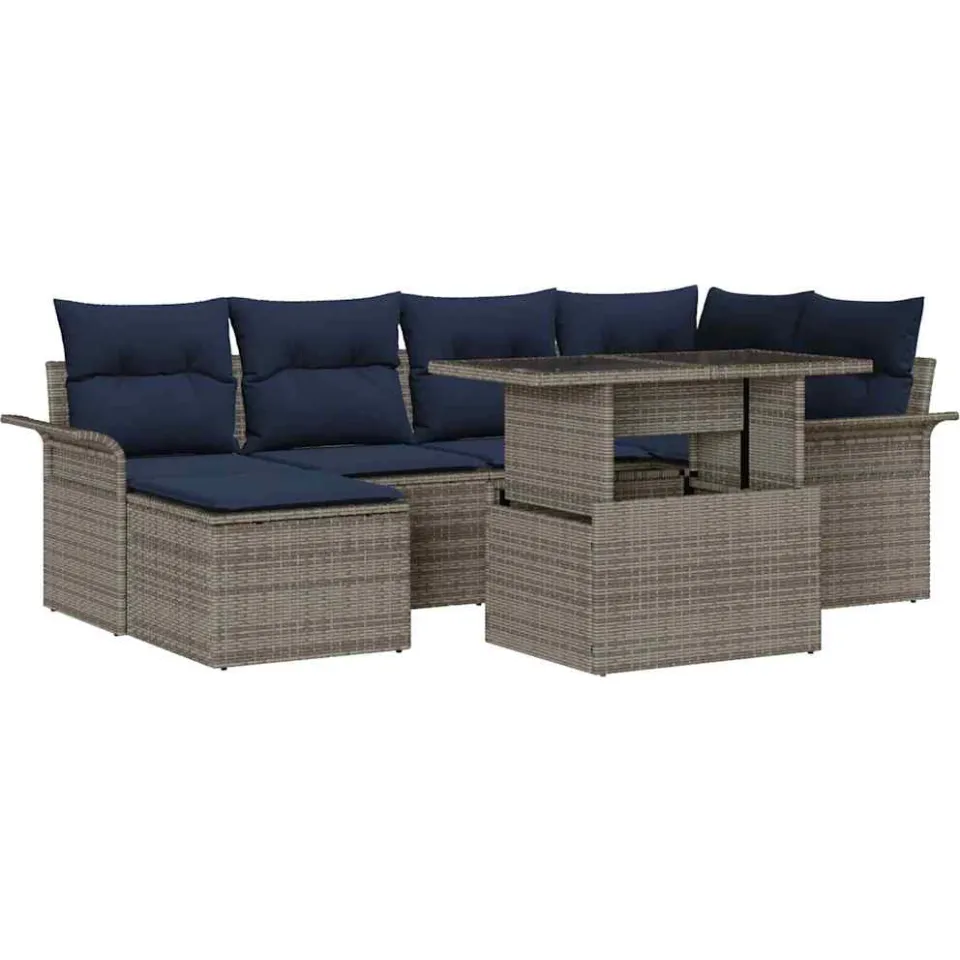 vidaXL Tuin Sofa Set 7 st Grijs [Synthetisch]: Poly Rattan