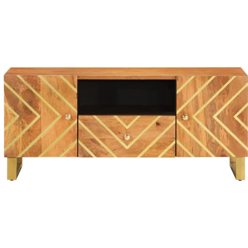 vidaXL Tv-meubel 105x33,5x46 cm massief mangohout bruin en zwart, foto 4